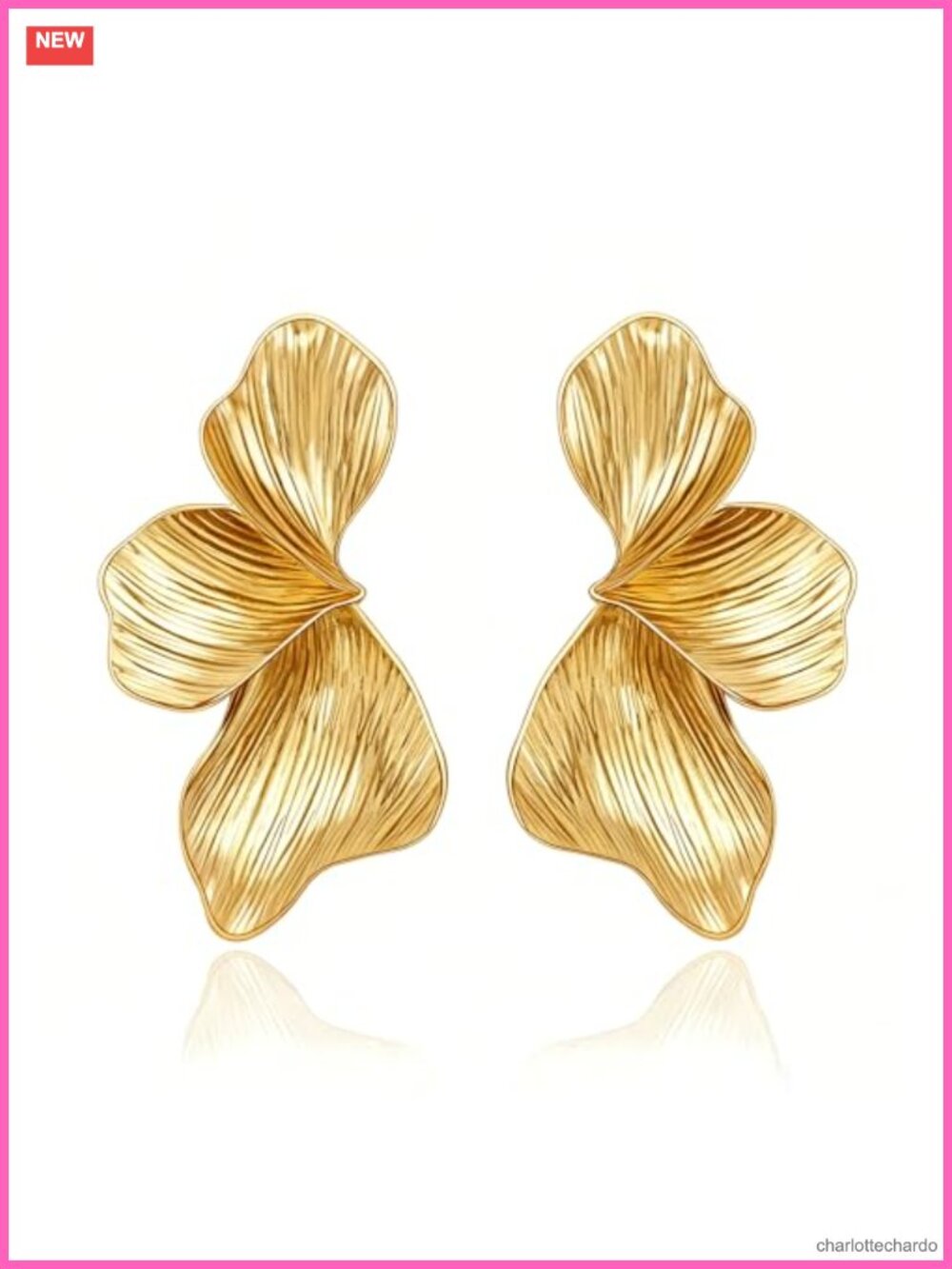 Gold Plated Flower Leaf Dangle Earrings for Women Hypoallergenic Chunky